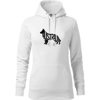 Dámská mikina Australský Ovčák - nápis v těle - Mikina dámská Cape s kapucí - XS ( Bílá )