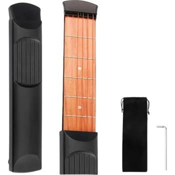Klasická kytara 6pražcová kapesní kytara z dřeva Sapele Cestovní tréninkový nástroj pro prstoklad s šestihranným klíčem a obalem Cvičení bez zvuku