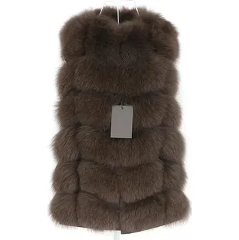 Dámská vesta Dámská vesta z liščí kožešiny bez rukávů Velikost: M, Barva (Varianta): dark brown 70cm