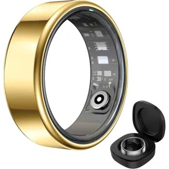 Chytré hodinky Chytrý prsten IP68 s Bluetooth Nabíjecí pouzdro Sledování spánku Kyslíku Tepu Kroků Titanová ocel Fitness prsten pro telefon zlatá 9