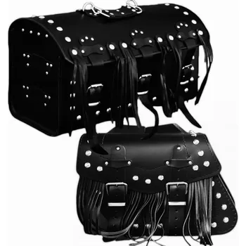 Zavazadlo na motocykl Yamaha Virago Kožená Sada Kufr + Brašny Chopper Cruiser - s třásněmi