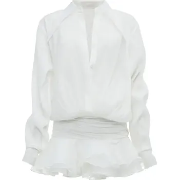 Dámské šaty minišaty s dlouhým rukávem a plisovanou sukní Barva: Bílá, Velikost: S