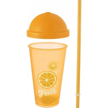 PLASTOVÝ hrnek s víčkem a brčkem na pití nápojů, vody a drinků, 450 ml