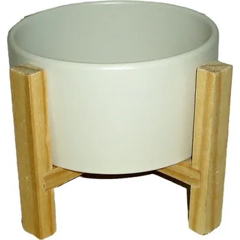 Květináč Keramický obal na květináč s dřevěným stojánkem