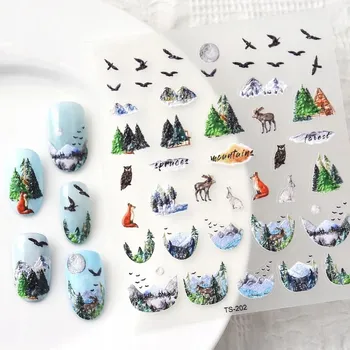 samolepka Samolepící Vypouklé 3D Samolepky na Nehty Vzory - Zvířata Les Příroda