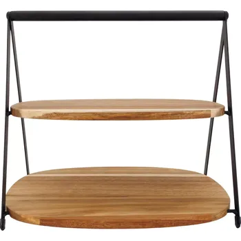 Dvoupatrový etažér z akáciového dřeva, výška: 40 mm, délka: 300 mm, šířka: 280 mm