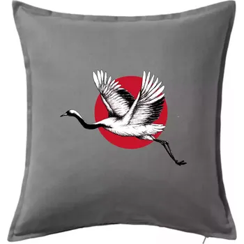 Polštář Japan culture - čáp - Polštář 50x50 - 50x50 - Včetně výplně ( Tmavě šedý melír )