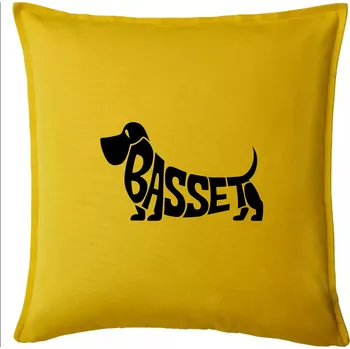 Polštář Basset nápis v těle - Polštář 50x50 - 50x50 - Pouze potah ( Žlutá )