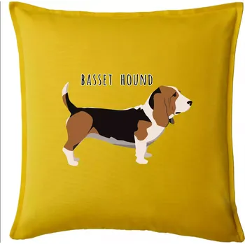Polštář Basset hound pes s nápisem - Polštář 50x50 - 50x50 - Pouze potah ( Žlutá )