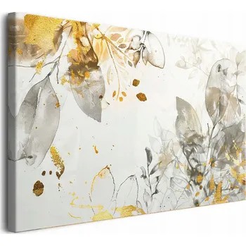 Obraz Moderní Velký obraz na plátně Béžová Šedá Zlatá Rostlinný Vzor na Zeď