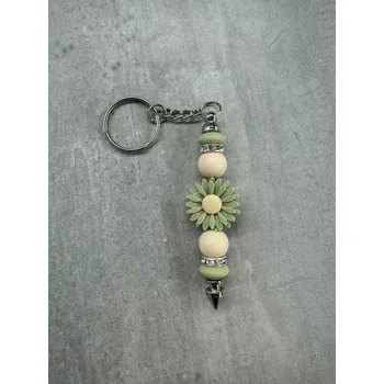 Přívěsek na klíče - kytka zeleno-béžová