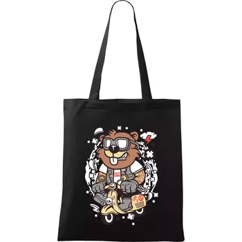 Nákupní taška Sysel na skútru - Taška bavlněná - 42 x 38 cm ( Černá )