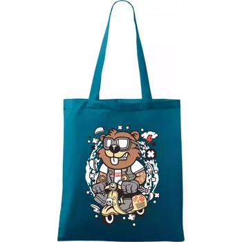 Sysel na skútru - Taška bavlněná - 42 x 38 cm ( Petrolejová )