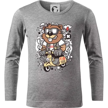 Chlapecké tričko Sysel na skútru - Triko dětské Long Sleeve - 122 cm/6 let ( Tmavě šedý melír )