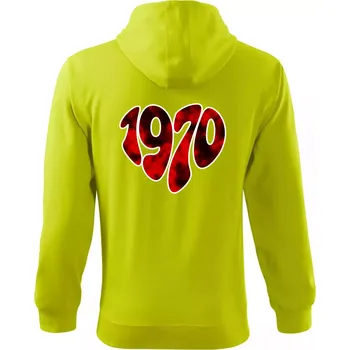 Pánská mikina 1970 v srdci - Mikina s kapucí na zip trendy zipper - S ( Limetková )