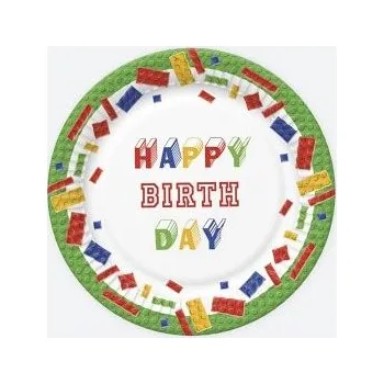 Talíř Papírový talíř malý Building Blocks Birthday