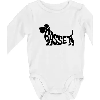 Basset nápis v těle - Body kojenecké s dlouhým rukávem - Dlouhý r. do 3 měs ( Bílá )