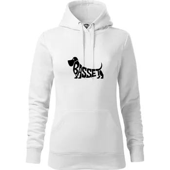 Dámská mikina Basset nápis v těle - Mikina dámská Cape s kapucí - S ( Bílá )