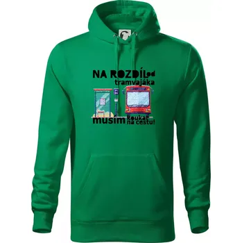 Pánská mikina Na rozdíl od tramvajáka musím koukat na cestu - Mikina pánská Cape s kapucí - 2XL ( Středně zelená )