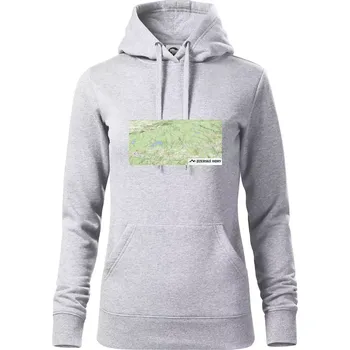 Dámská mikina Jizerské hory mapa - Mikina dámská Cape s kapucí - M ( Světlešedý Melír )