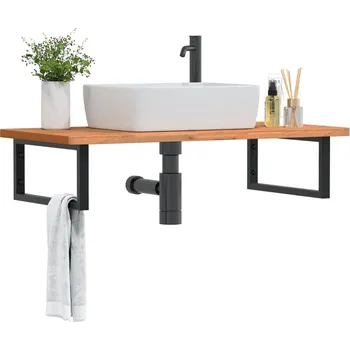 Koupelnový nábytek Deska pod umyvadlo nástěnná ocel a masivní bukové dřevo Hnědá 3302441