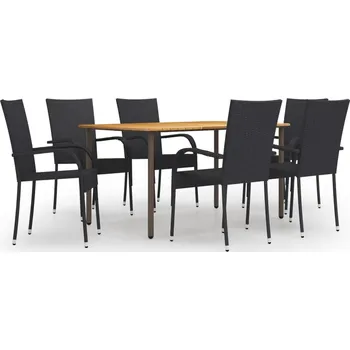 7dílný zahradní jídelní set polyratan černý Černý3072495