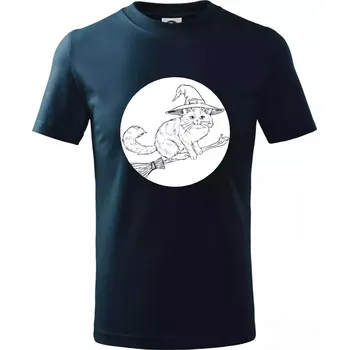 Chlapecké tričko Kočka na koštěti - Tričko dětské bavlněné - 134 cm/8 let ( Námořní modrá (velmi tmavá - téměř černá) )