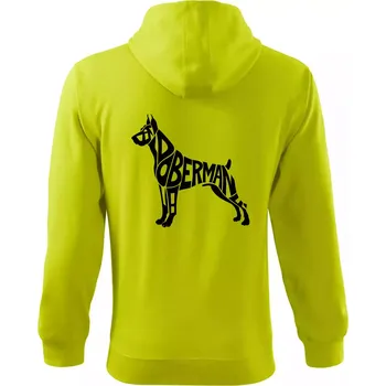 Pánská mikina Doberman - nápis v tělě - Mikina s kapucí na zip trendy zipper - XL ( Limetková )