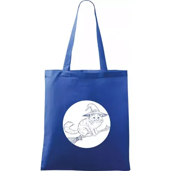 Nákupní taška Kočka na koštěti - Taška bavlněná - 42 x 38 cm ( Královská modrá )