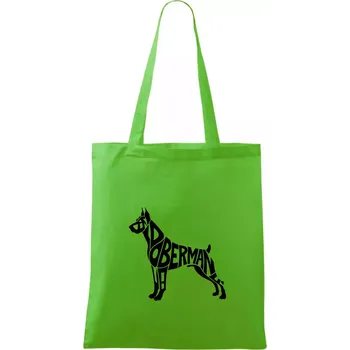 Nákupní taška Doberman - nápis v tělě - Taška bavlněná - 42 x 38 cm ( Apple Green )
