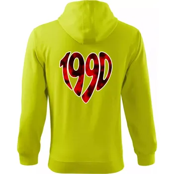 Pánská mikina 1990 v srdci - Mikina s kapucí na zip trendy zipper - 2XL ( Limetková )