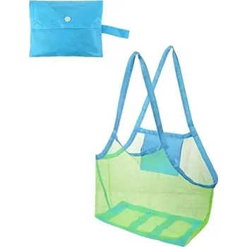 Velká barevná síťovaná plážová taška s otvorem na zavěšení skládací a prodyšná taška na hračky a věci odolná proti písku zelená