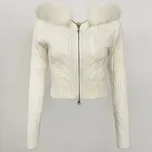 Zimní svetr s límcem z liščí kožešiny Barva: Béžová, Velikost: ONE SIZE