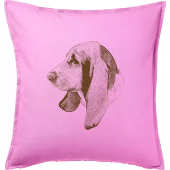 Polštář Basset - kreslená hlava - Polštář 50x50 - 50x50 - Pouze potah ( Růžová )