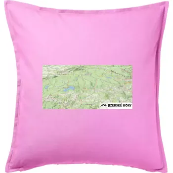 Polštář Jizerské hory mapa - Polštář 50x50 - 50x50 - Včetně výplně ( Růžová )