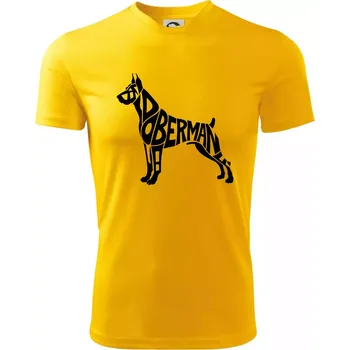 Doberman - nápis v tělě - Dětské triko sportovní (dresovina) - 146 cm/10 let ( Žlutá )
