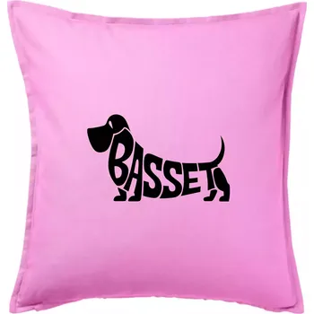 Polštář Basset nápis v těle - Polštář 50x50 - 50x50 - Pouze potah ( Růžová )