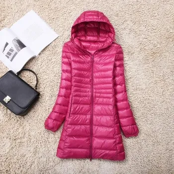 Dámská parka Dámská lehká péřová bunda s kapucí a vnitřní podšívkou Velikost: XL, Barva (Varianta): Fuchsiová