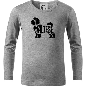 Maltézský psík nápis v těle - Triko dětské Long Sleeve - 134 cm/8 let ( Tmavě šedý melír )