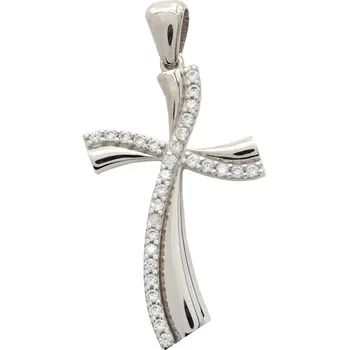 Přívěsek Zlatý přívěsek z bílého zlata se zirkony křížek 2654W (585/1000) 1.4 g
