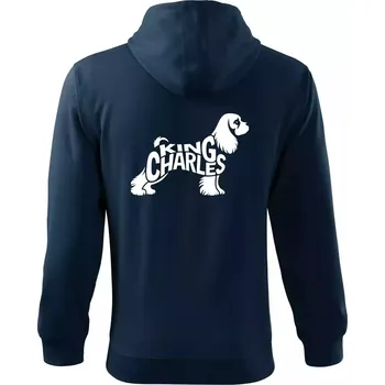 Pánská mikina Kavalír king Charles španěl nápis v těle - Mikina s kapucí na zip trendy zipper - XL ( Námořní modrá (velmi tmavá - téměř černá) )
