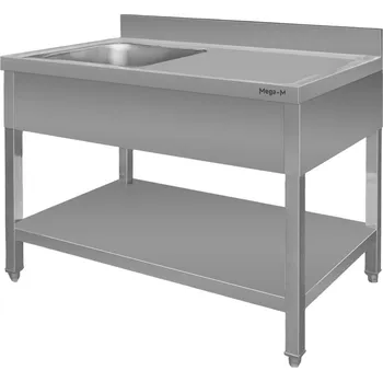 Nerezový dřez Nerezový mycí stůl s dřezem na levé straně a policí 140x70x85 cm