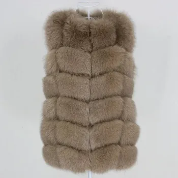 Dámská vesta Dámská vesta z liščí kožešiny bez rukávů Velikost: S, Barva (Varianta): Light Khaki 70cm