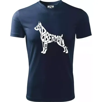 Doberman - nápis v tělě - Dětské triko sportovní (dresovina) - 134 cm/8 let ( Námořní modrá (velmi tmavá - téměř černá) )