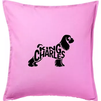 Polštář Kavalír king Charles španěl nápis v těle - Polštář 50x50 - 50x50 - Pouze potah ( Růžová )
