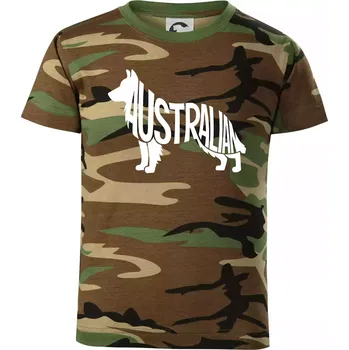 Chlapecké tričko Australský Ovčák - nápis v těle - Dětské maskáčové triko - 146 cm/10 let ( Hnědý maskáč )