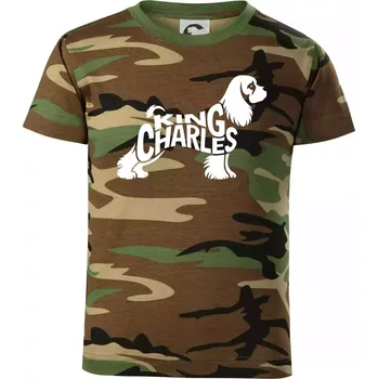 Chlapecké tričko Kavalír king Charles španěl nápis v těle - Dětské maskáčové triko - 146 cm/10 let ( Hnědý maskáč )