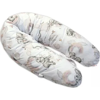 Kojící polštář Baby Nellys Kojící bavlněný polštář - relaxační poduška Slon a Duha, bílý