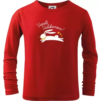 Chlapecké tričko Veselé Velikonoce - bíle - Triko dětské Long Sleeve - 104-110cm / 3-4 roky ( Červená )