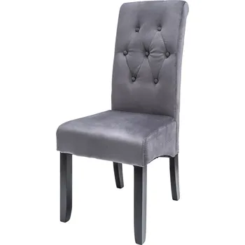 Jídelní židle Moderní šedá sametová jídelní židle Valentino s prošívaným vysokým opěradlem s knoflíky a černými nožička 108 cm